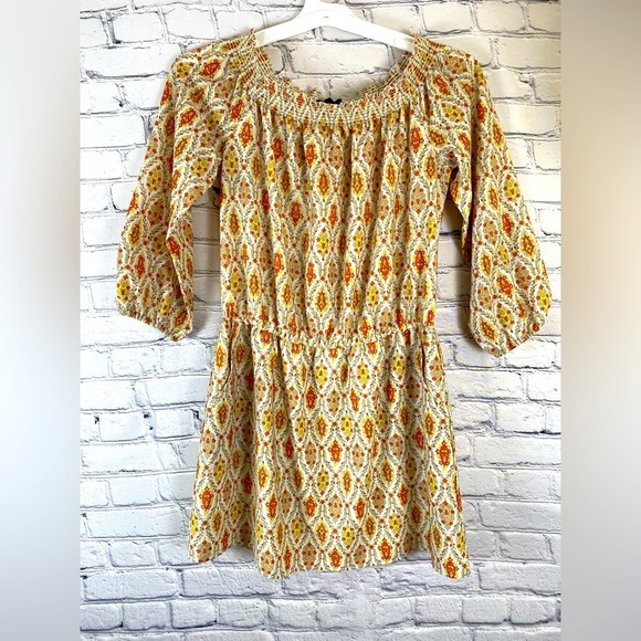 Sanctuary Yellow Gold Geometric Aztec Mid Dress Boho Cold Shoulder size Medium - Picture 2 of 13